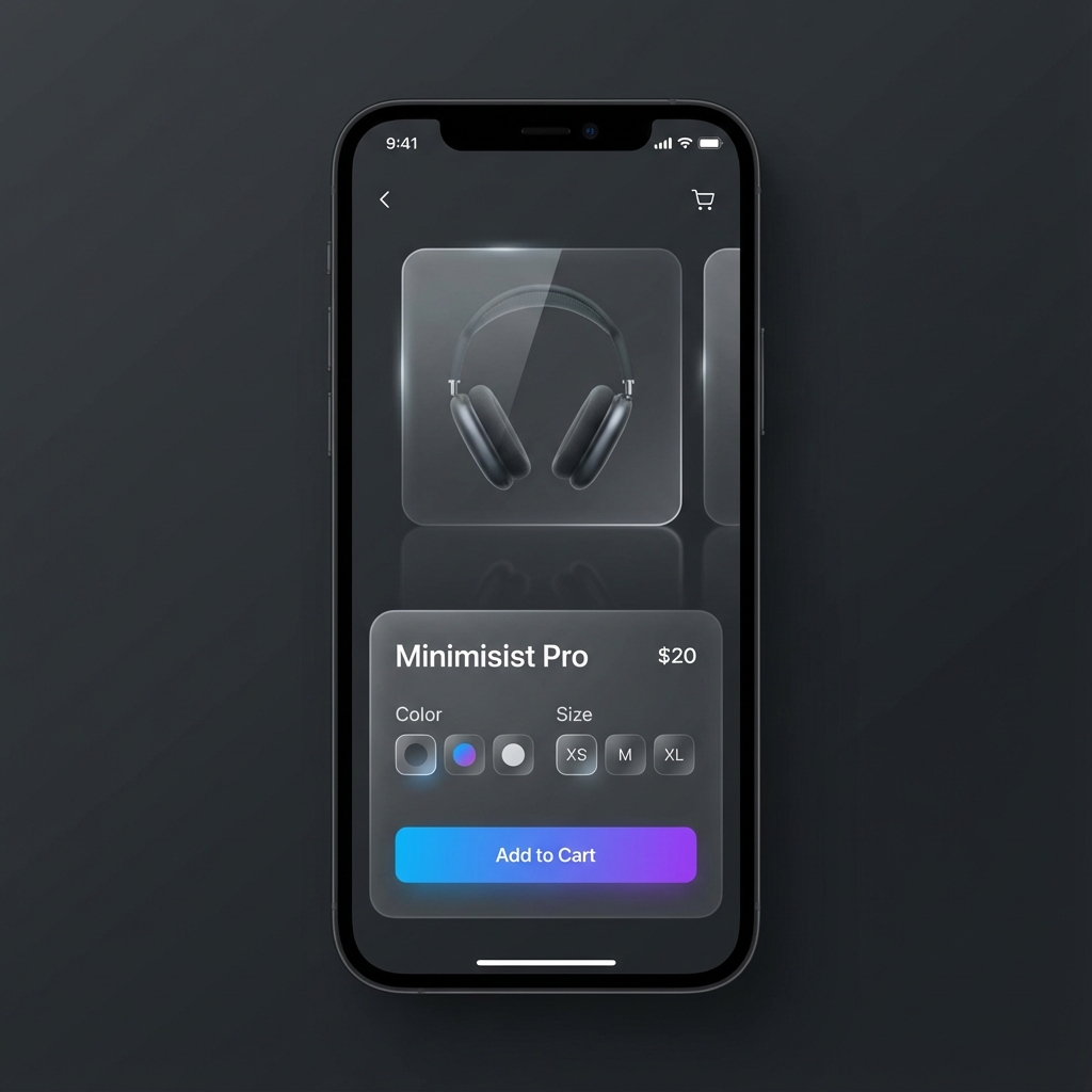E-commerce Product Page UI Mockup with variant selection and shopping cart functionality